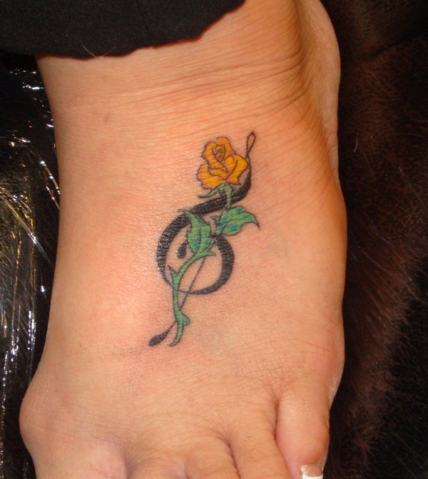 Treble Clef And Rose Tattoo – Foot tattoo Design
