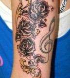 Black Roses Filigree Treble Clef Tattoo
