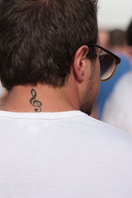 Elegant Treble Clef Tattoos in Back Neck for Men