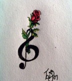 Cute Red Rose And Treble Clef Tattoo