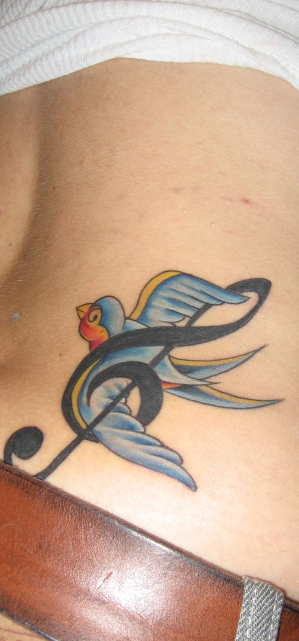 Cute Swallow with Treble Clef Tattoo