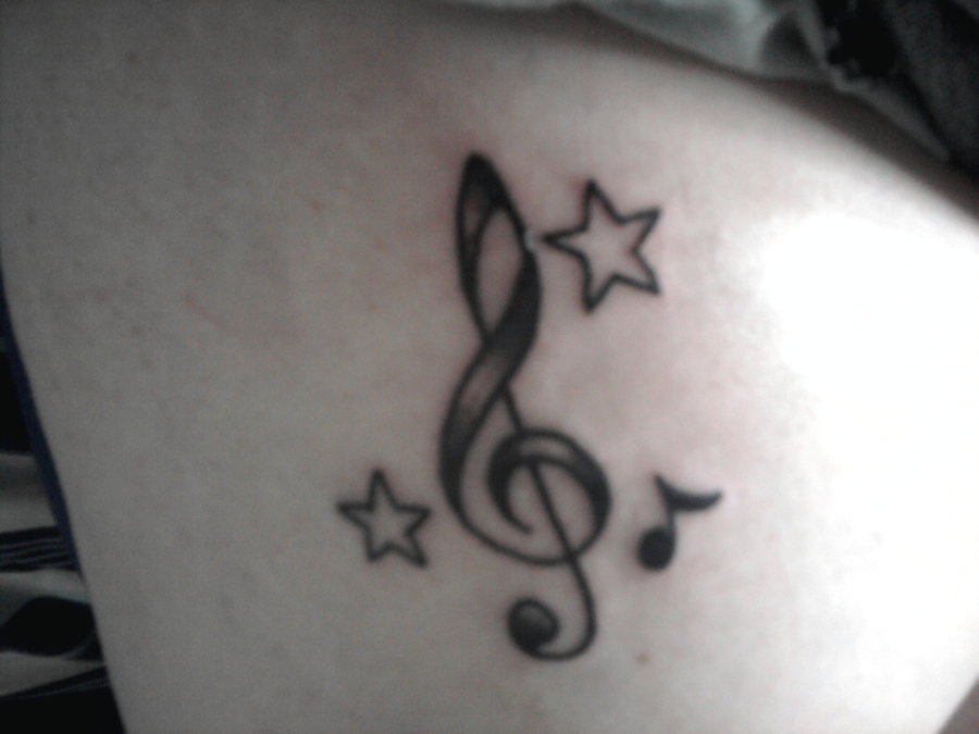 Treble Clef Tattoo with Cute Star Tattoo for Women