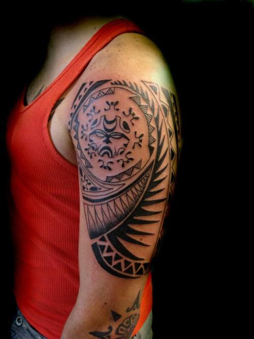 Tribal Tattoo Left Upper Sleeve Design For Men
