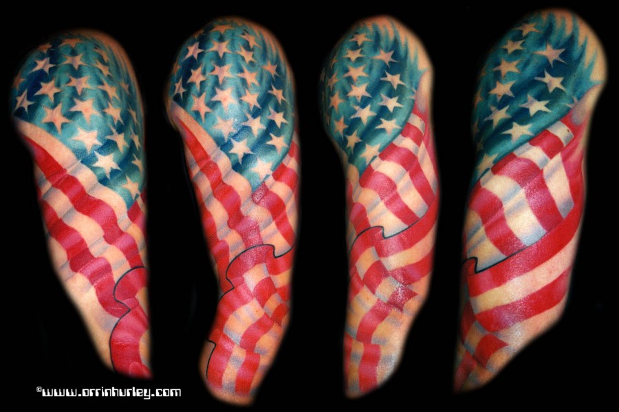 United States’ Flag Theme Half Sleeve Tattoo Design
