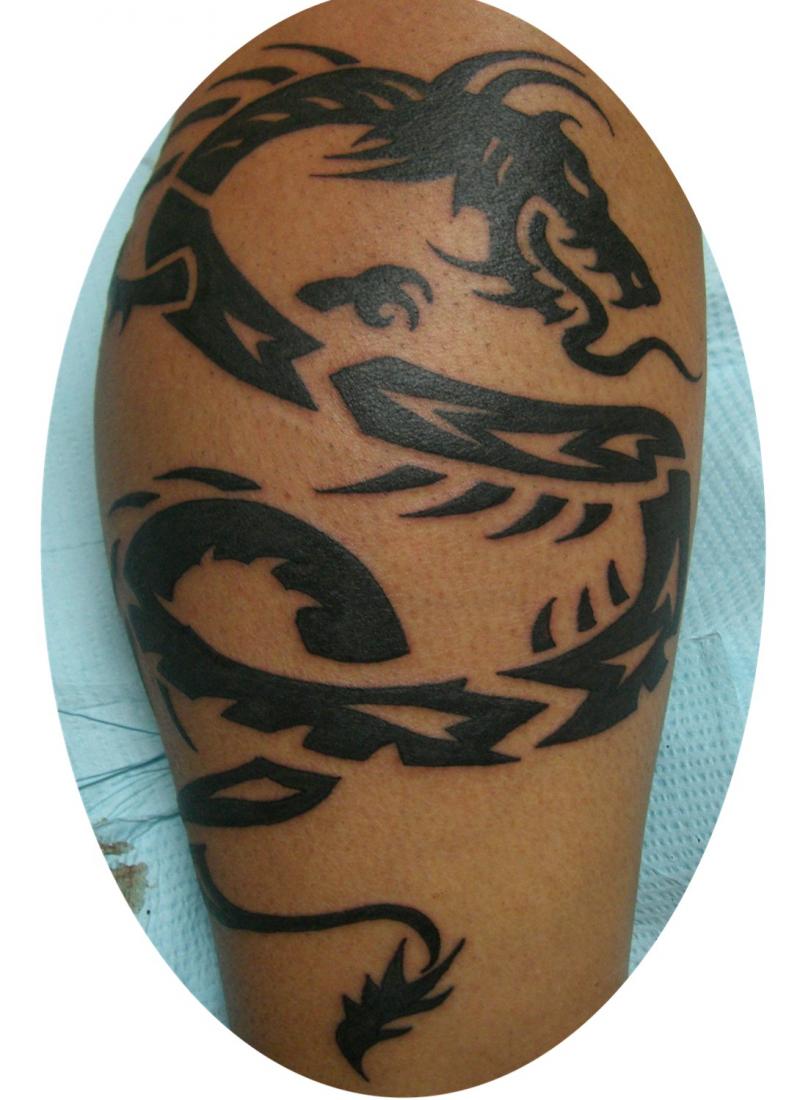 Arm Dragon-Style Tribal Tattoo Design
