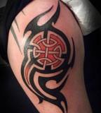 Cool Minimalistic Tribal Black and Red Combo Tattoo Design For Men