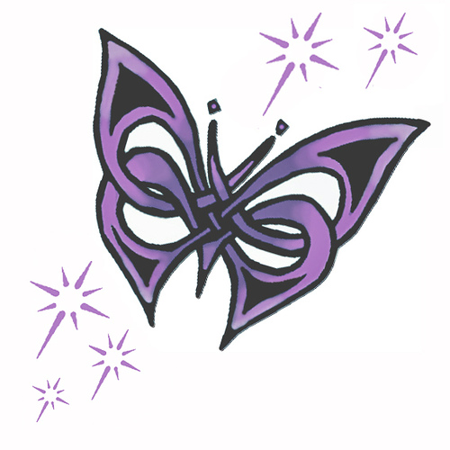 Purple Sparkling Butterfly Tribal Tattoo Design