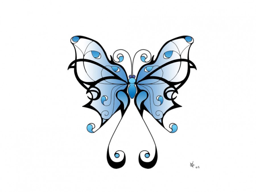Lovely Blue Shade Tribal Butterfly Sketch for Tattoo