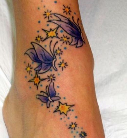 Purple Tribal Butterfly Tattoo on Leg