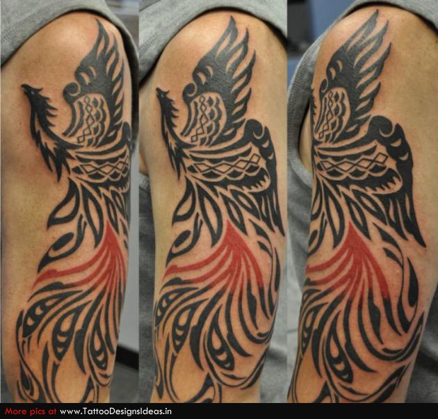 Design Of Phoenix Tattoos Tribal On Upper Arms