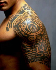 Half-Sleeve Polynesian Tribal Upper-Arm Tattoos for Men