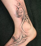 Beautiful Japanese Butterfly Tribal Tattoo Design on Ankle