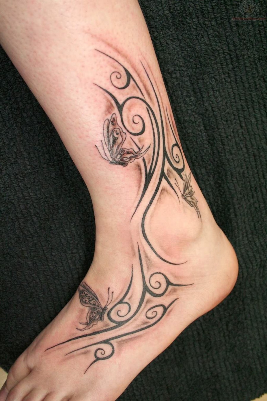 Beautiful Japanese Butterfly Tribal Tattoo Design on Ankle