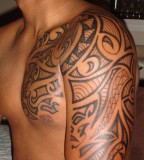Polynesian Tribal Chest-to-Sleeve Tattoo Design For Men