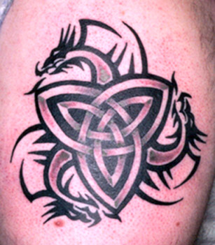 Amazing Celtic Trinity Knot with Dragon Tribals Tattoo Design