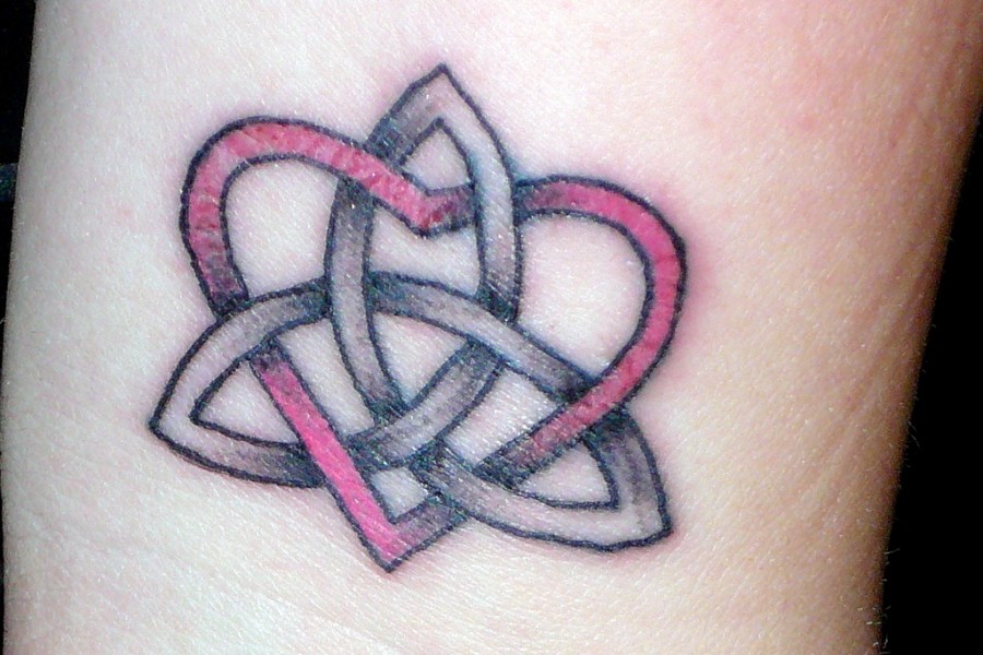 Amazing Trinity Knot Pink Heart Combination Tattoo