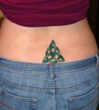 Artistic Lower Back Green Shades Trinity Knot Tattoo Design for Girls