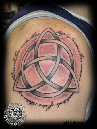 Remarkable Trinity Knot with Bible Quotes Tattoo Design for Men