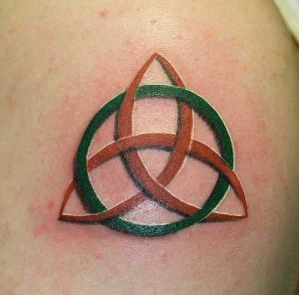 3D Green Orange Trinity Knot Tattoo Design