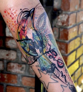 trippy bird tattoo