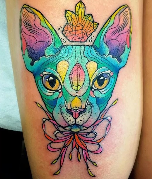 trippy cat tattoo