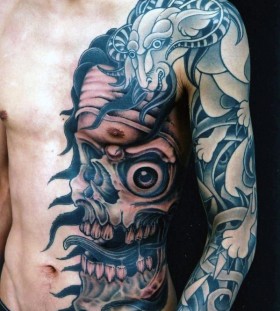 trippy skull tattoos for men