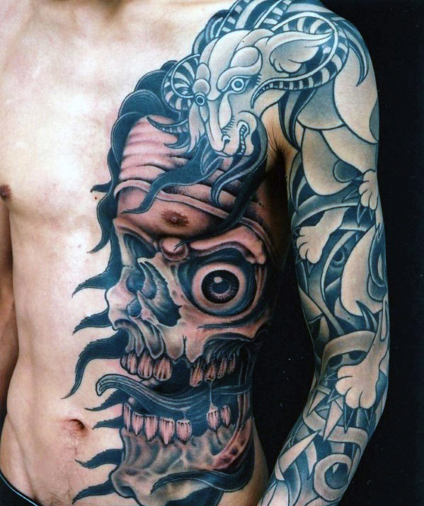 trippy skull tattoos for men