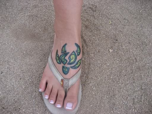 Amazing Turtle Tattoo On Girl Foot