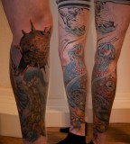 Realist Foot And Leg Tattoo Design - Turtle Tattoo