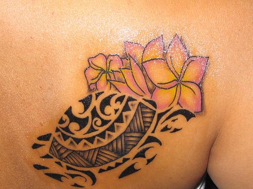 Polynesian Turtle and Flower Tattoo