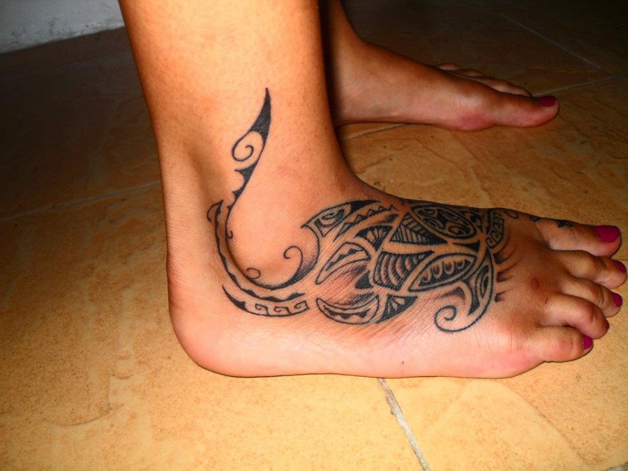 Polynesian Turtle Tattoo on Feet