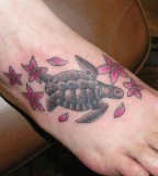 Turtle Flowers Foot Tattoo Ideas