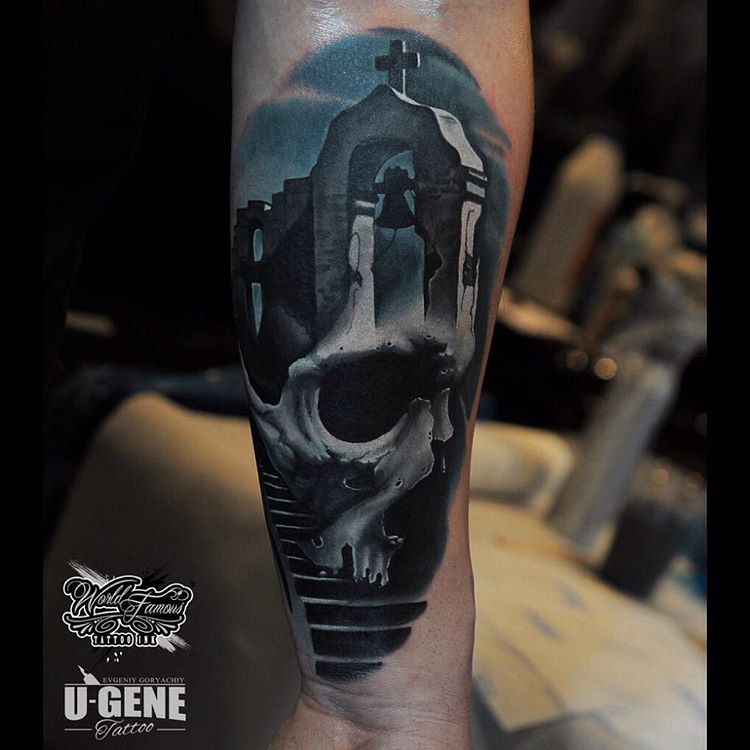 u_genetattoo-church-and-skull-tattoo