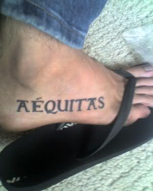 On Leg Aequitas Tattoo by Boondock Saints Fans