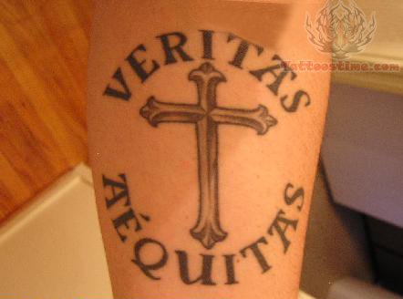 Cool Veritas and Aequitas with Cross Ornament Tattoo Design