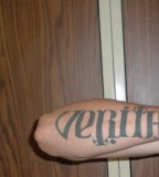 Must-See Men Lower Arm Artistic Aequitas Veritas Anagram Tattoo