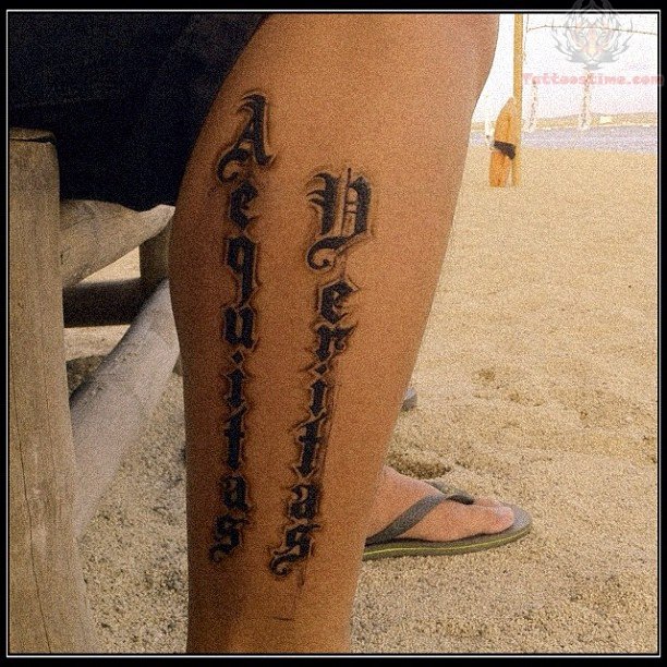 Beautiful Aequitas Tattoo On Leg for Men