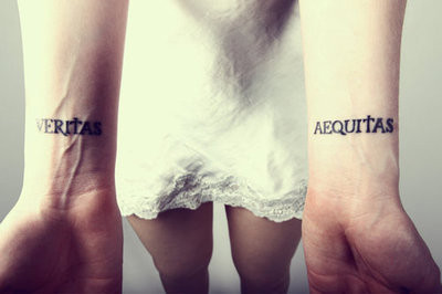 Veritas Aequitas Inner Wrist Tattoo Design for Women