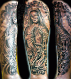 Full-Sleeve Tattoo Design of the Virgin Mary - Christian Tattoos