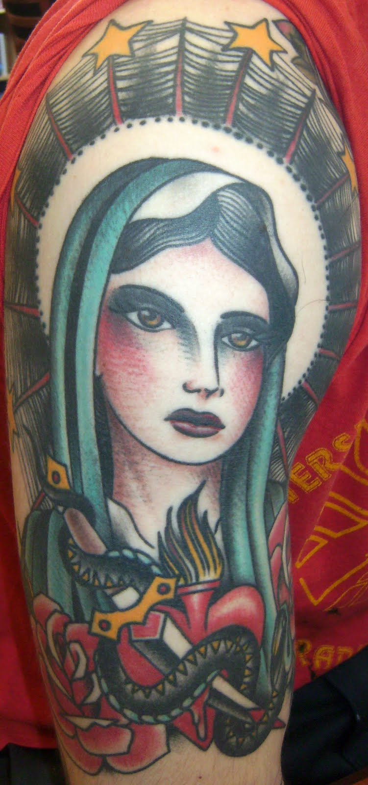 Amazing Design of the Virgin Mary Christian Tattoo