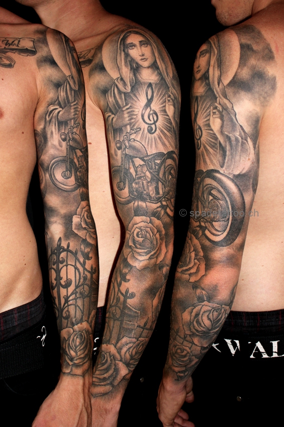 Awesome Inspiration of Virgin Mary Full-Sleeve Tattoo Design for Men