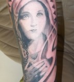 Amazing Photo-like Virgin Mary Tattoo Art Full-Sleeve Tattoo for Men