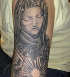 Half-Sleeve Tattoo Design of Illuminated Virgin Mary - Christian Tattoos