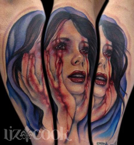 Modern-day Tattoo Drawing of the Virgin Mary Crying Blood
