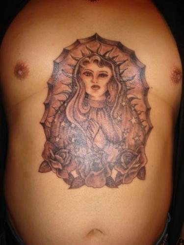 Virgin Mary with Roses in Goddess-like Tattoo Design for Men