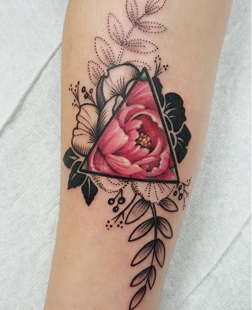 watercolor and black and grey flower tattoo