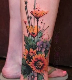 watercolor ankle tattoo