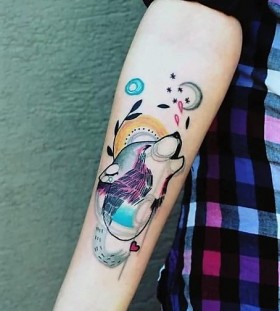watercolor-arm-wolf-tattoos