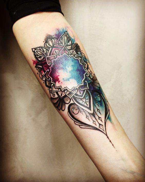 watercolor galaxy mandala tattoo