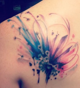 watercolor shoulder flower tattoo